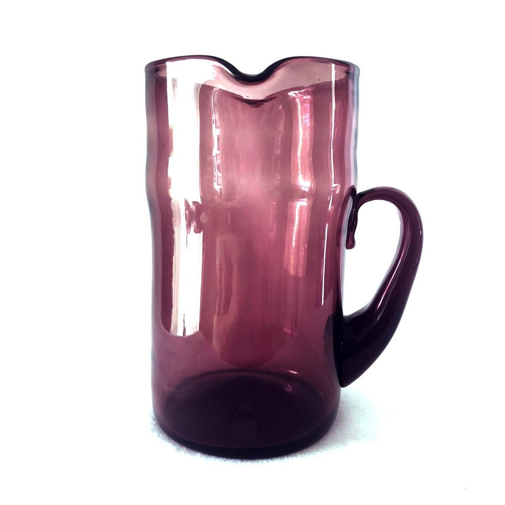 Vintage Blenko Amethyst Double Spout Pitcher 9521 Applied Handle 8 1/2"